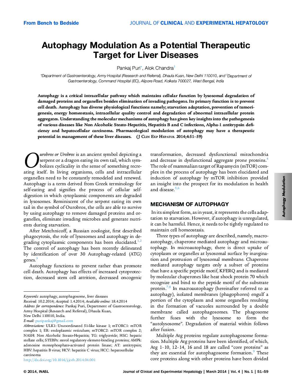 Autophagy Modulation As a Potential Therapeutic Target for Liver Diseases