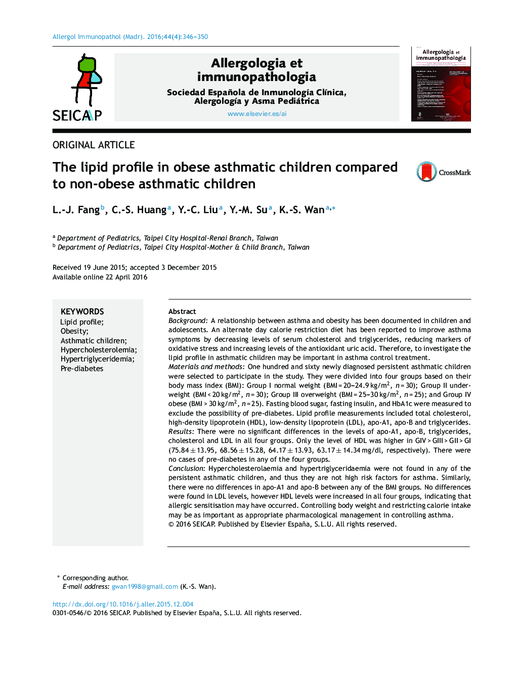 پروفایل چربی در کودکان مبتلا به آسم چاق در مقایسه با کودکان مبتلا به آسم غیر چاق 