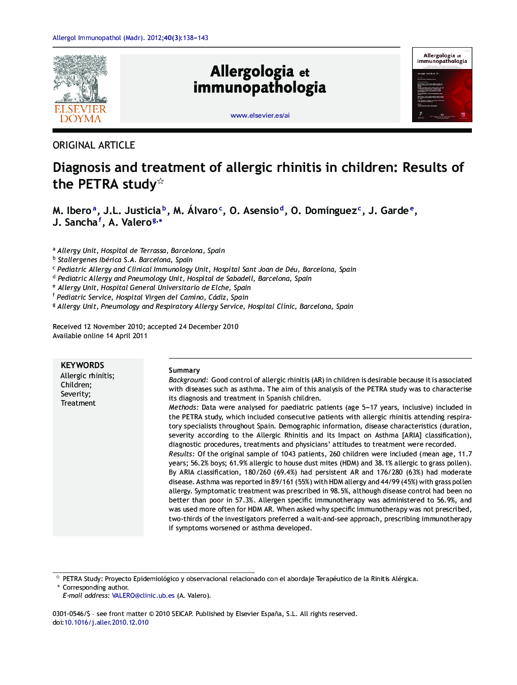 Diagnosis and treatment of allergic rhinitis in children: Results of the PETRA study