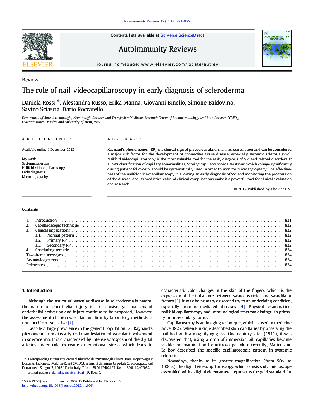 The role of nail-videocapillaroscopy in early diagnosis of scleroderma