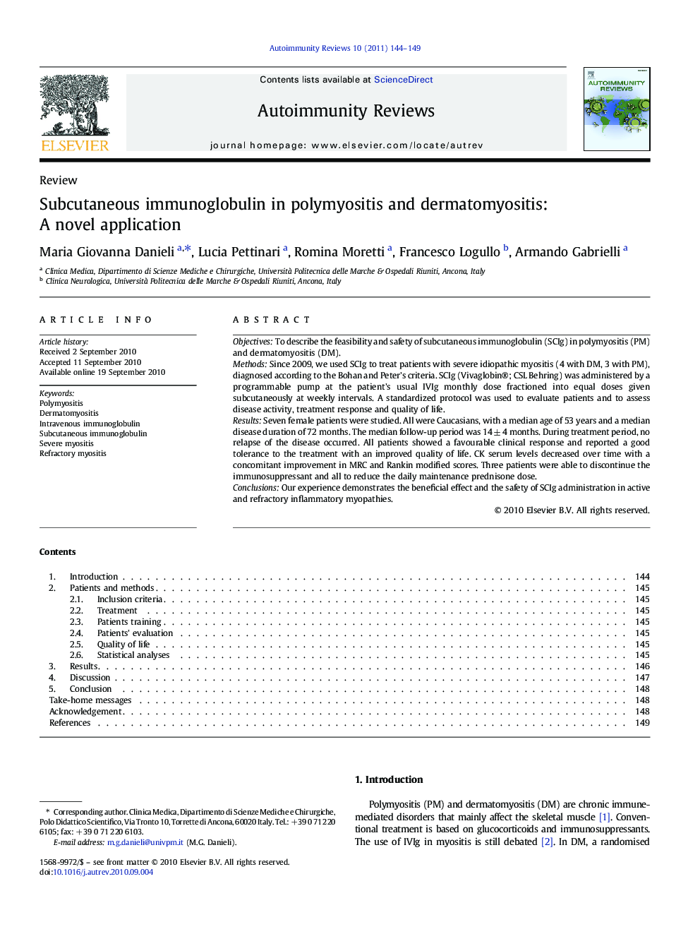 Subcutaneous immunoglobulin in polymyositis and dermatomyositis: A novel application