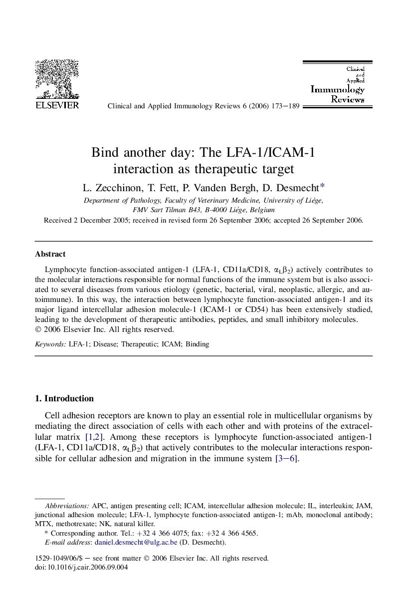 Bind another day: The LFA-1/ICAM-1 interaction as therapeutic target