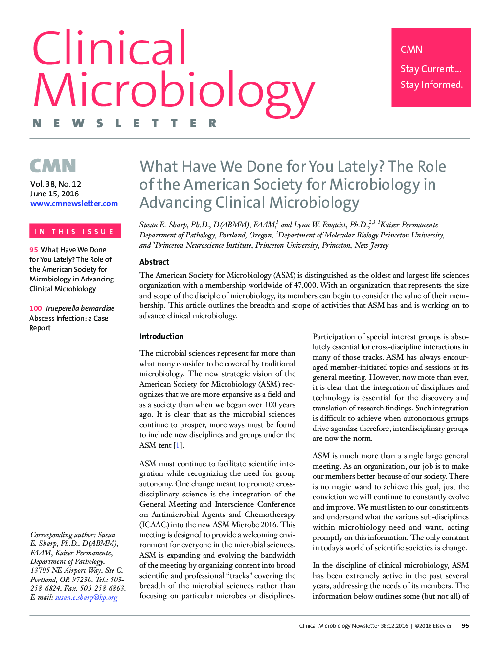 چه چیزی برای شما اخیرا انجام دادیم؟ نقش انجمن آمریکایی میکروبشناسی در پیشرفت میکروبشناسی بالینی 