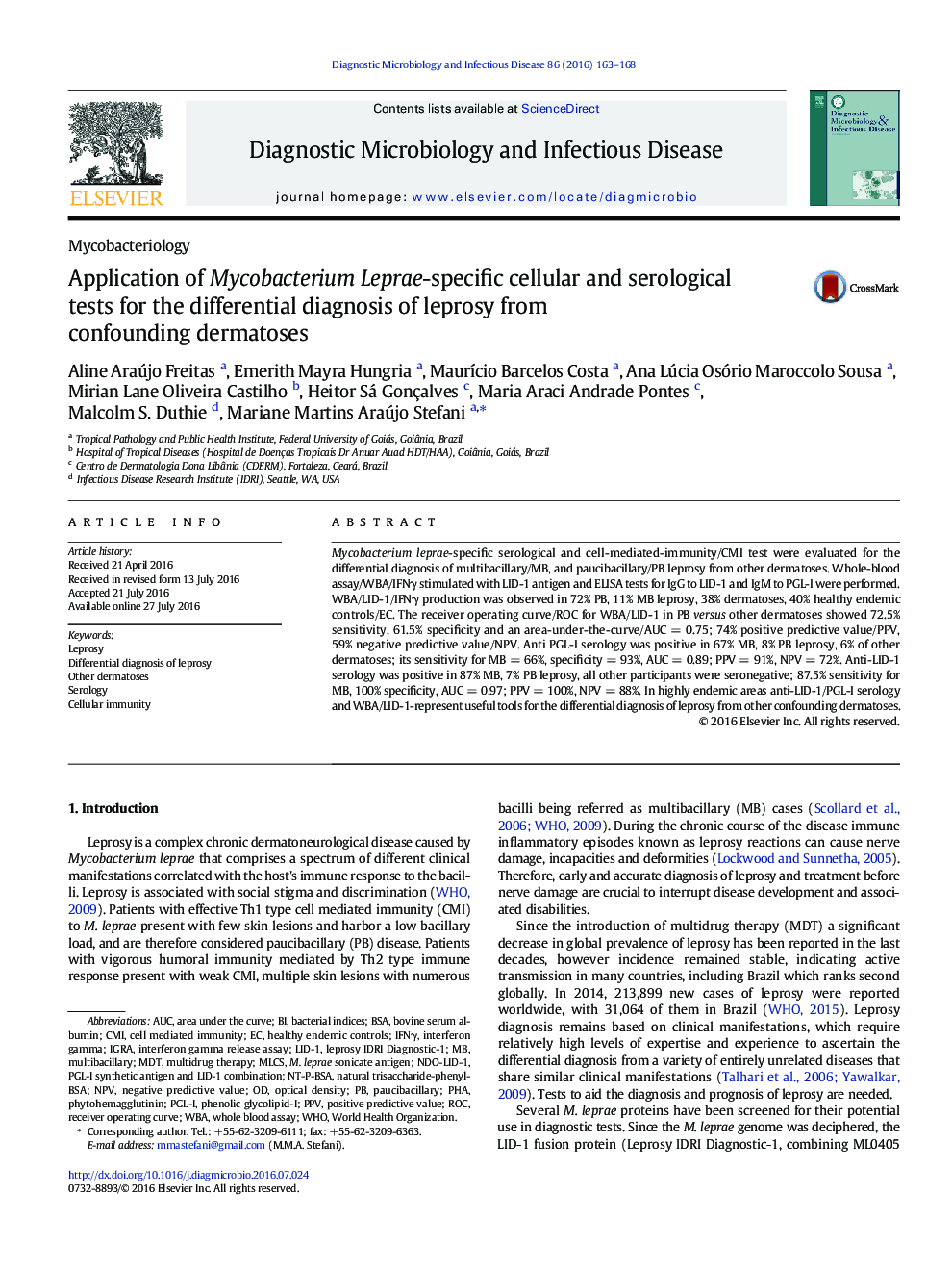 Application of Mycobacterium Leprae-specific cellular and serological tests for the differential diagnosis of leprosy from confounding dermatoses