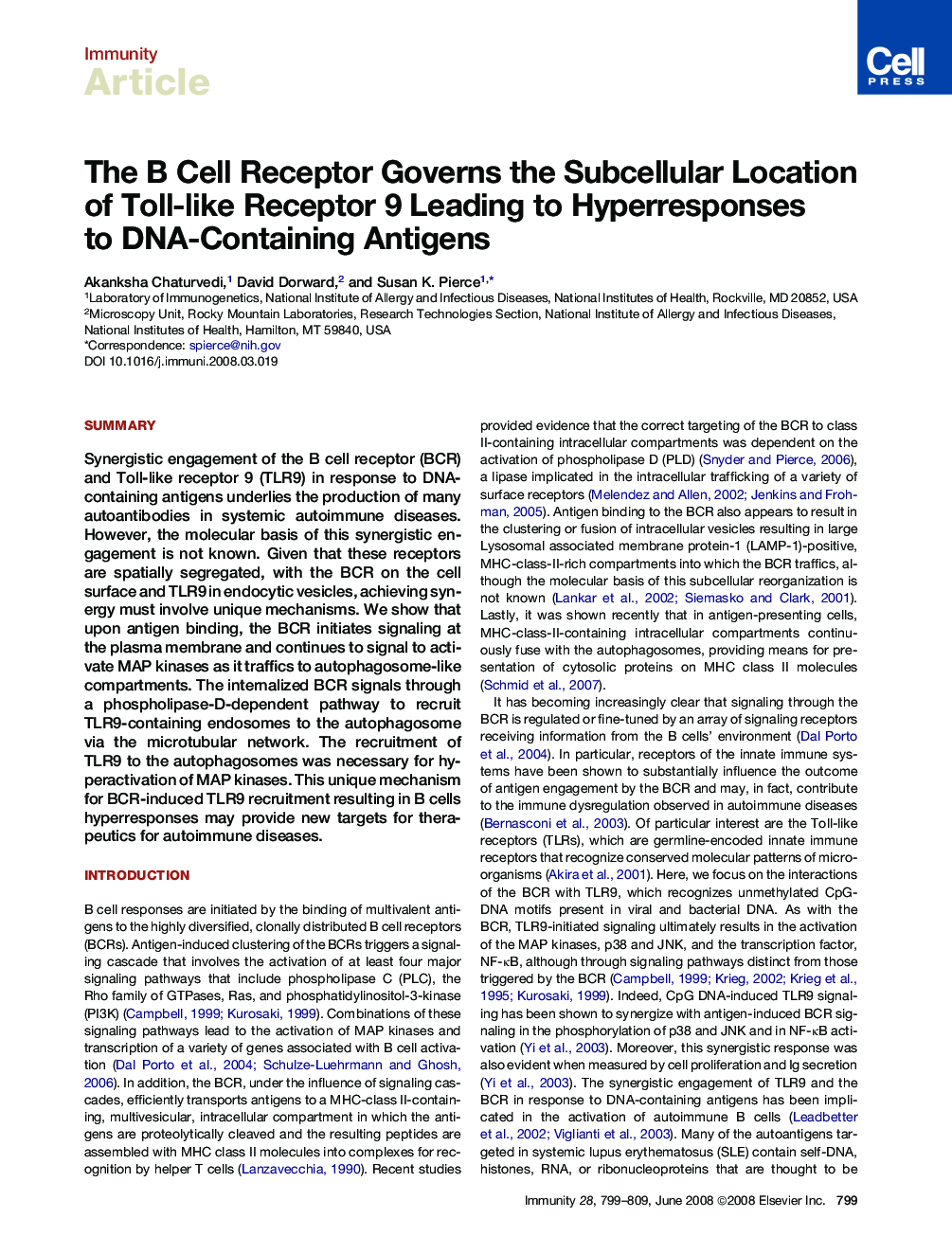 The B Cell Receptor Governs the Subcellular Location of Toll-like Receptor 9 Leading to Hyperresponses to DNA-Containing Antigens
