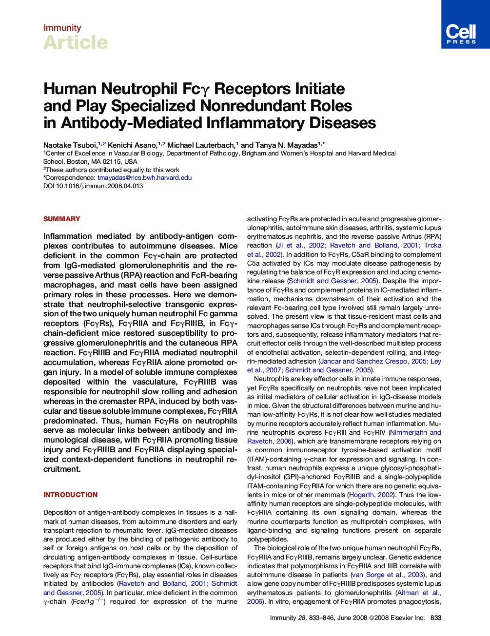 Human Neutrophil Fcγ Receptors Initiate and Play Specialized Nonredundant Roles in Antibody-Mediated Inflammatory Diseases