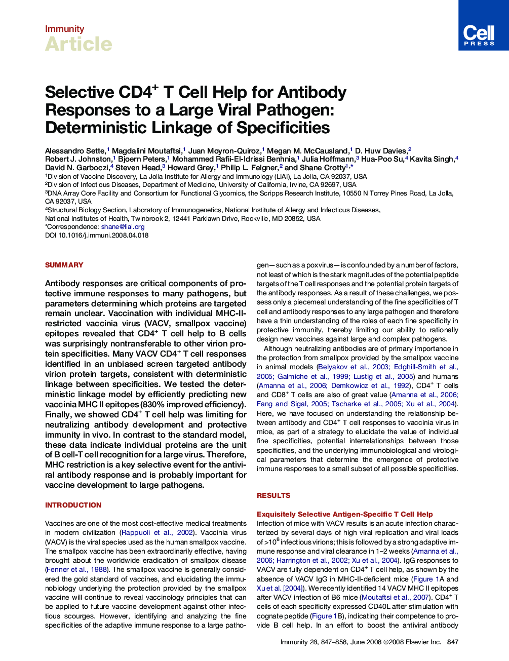 Selective CD4+ T Cell Help for Antibody Responses to a Large Viral Pathogen: Deterministic Linkage of Specificities