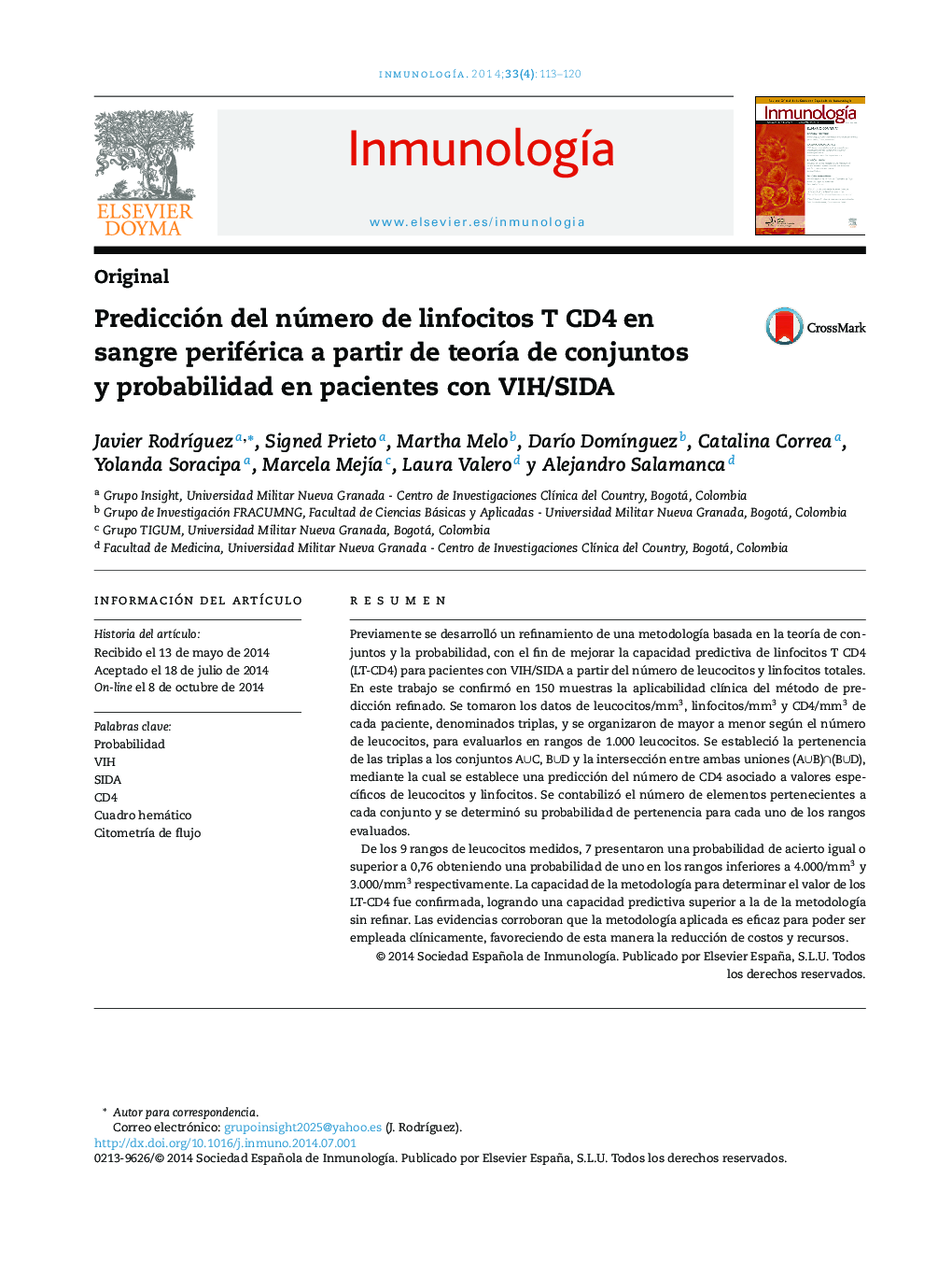 Predicción del número de linfocitos T CD4 en sangre periférica a partir de teoría de conjuntos y probabilidad en pacientes con VIH/SIDA