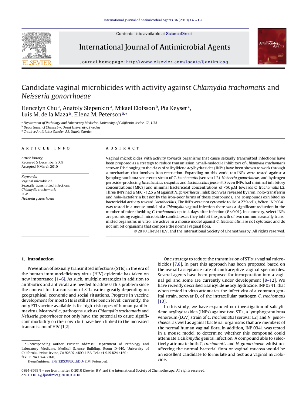 Candidate vaginal microbicides with activity against Chlamydia trachomatis and Neisseriagonorrhoeae