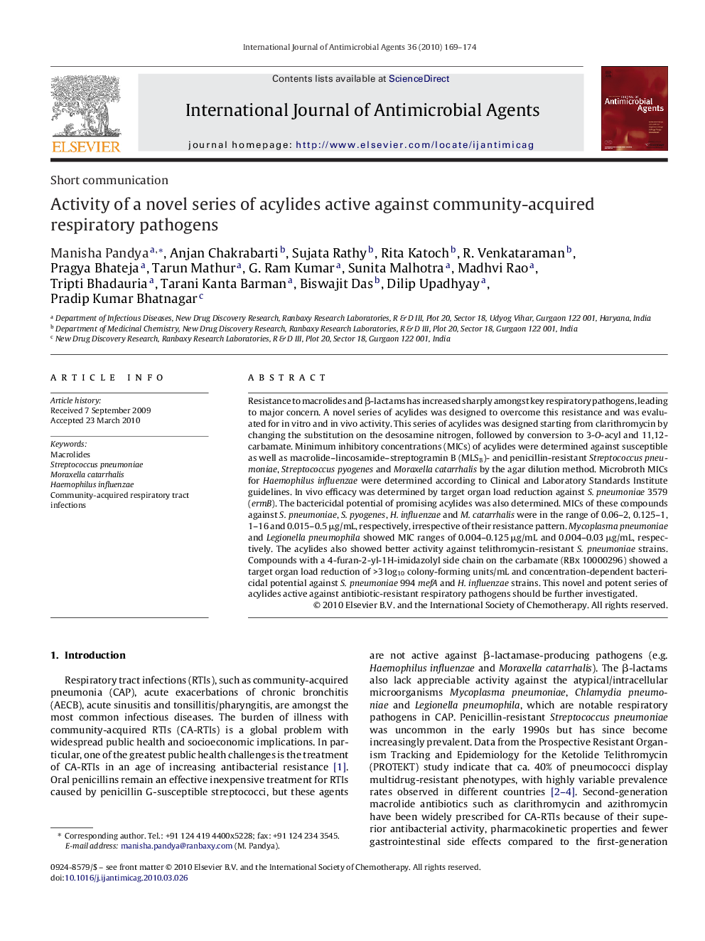 Activity of a novel series of acylides active against community-acquired respiratory pathogens