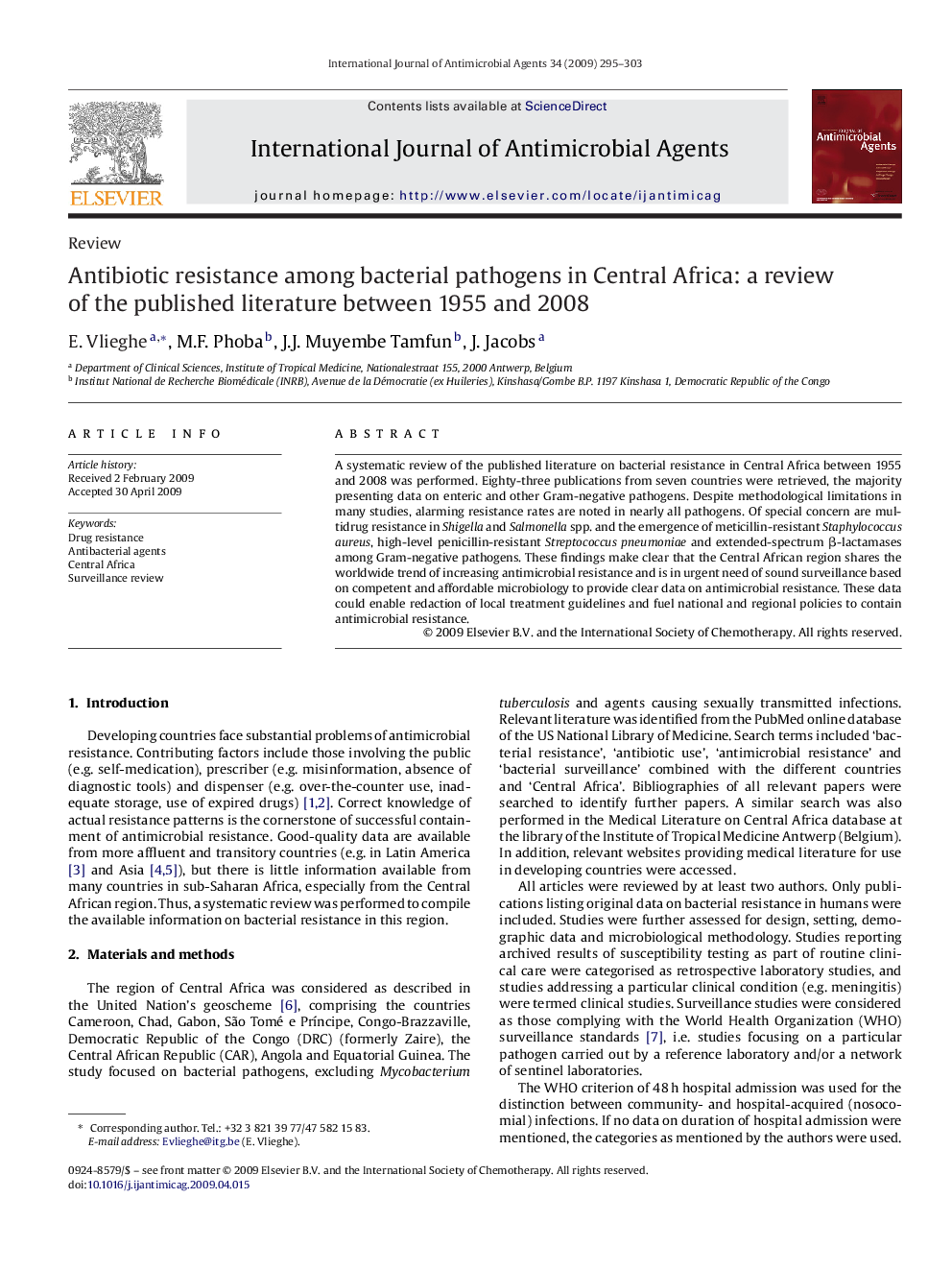 Antibiotic resistance among bacterial pathogens in Central Africa: a review of the published literature between 1955 and 2008