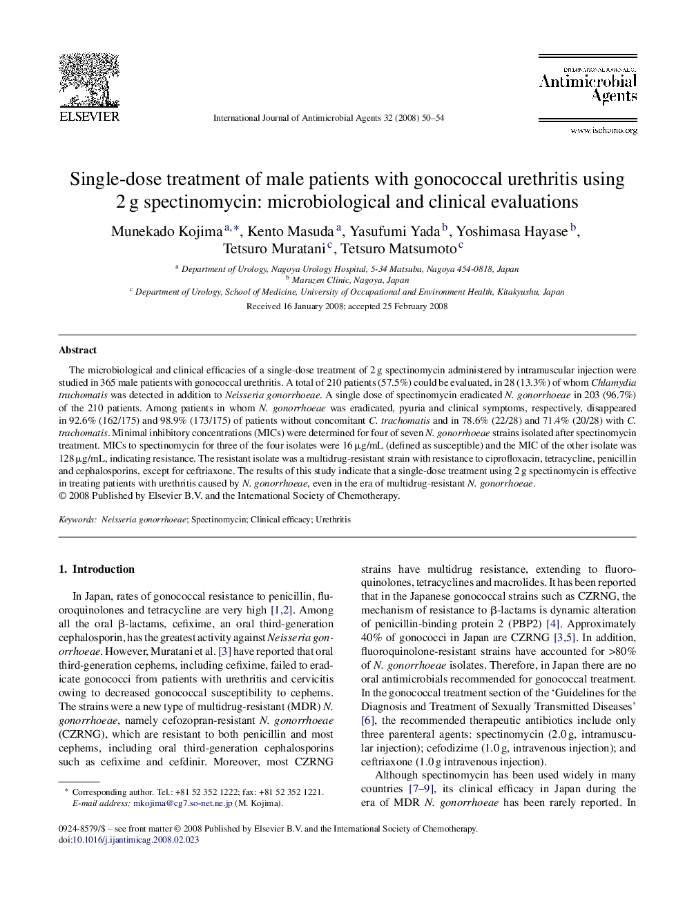 Single-dose treatment of male patients with gonococcal urethritis using 2 g spectinomycin: microbiological and clinical evaluations