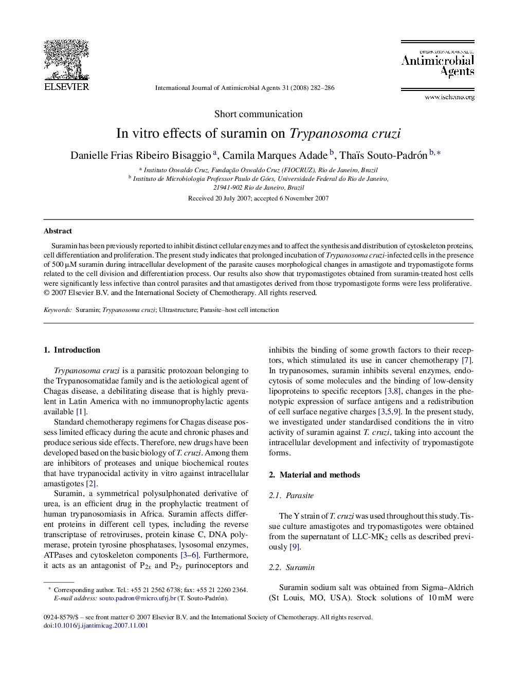 In vitro effects of suramin on Trypanosoma cruzi
