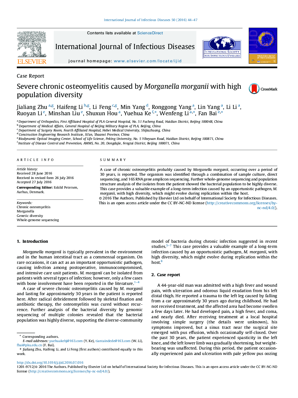 استئومیلیت مزمن شدید ناشی از Morganella morganii با تنوع جمعیت بالا  