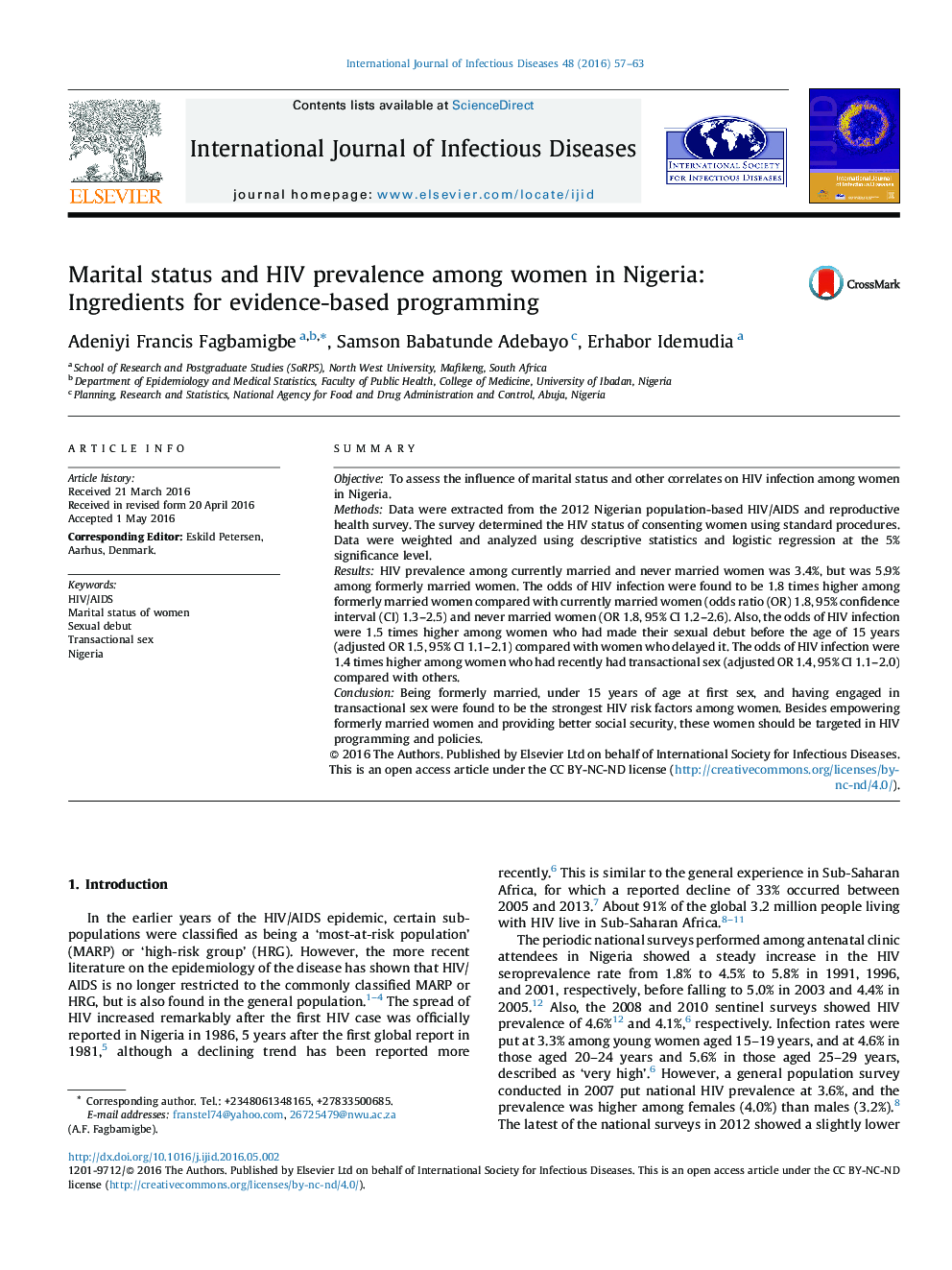 Marital status and HIV prevalence among women in Nigeria: Ingredients for evidence-based programming