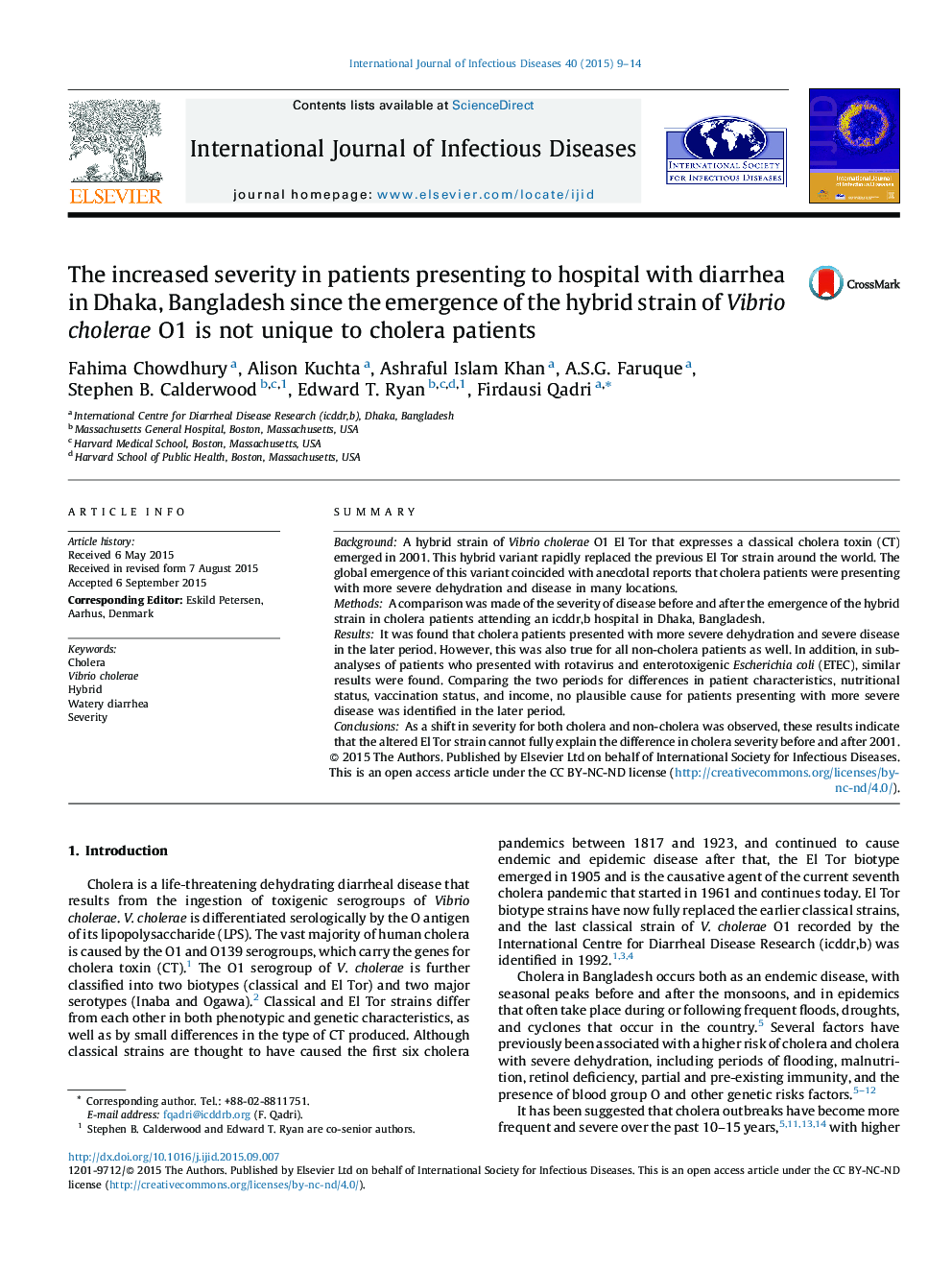 The increased severity in patients presenting to hospital with diarrhea in Dhaka, Bangladesh since the emergence of the hybrid strain of Vibrio cholerae O1 is not unique to cholera patients