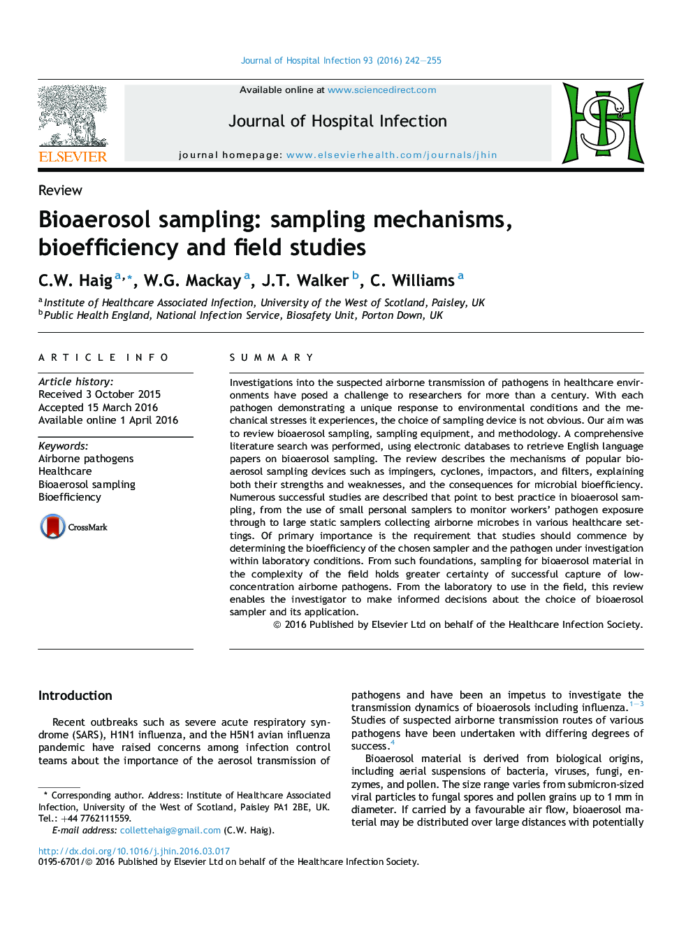 Bioaerosol sampling: sampling mechanisms, bioefficiency and field studies