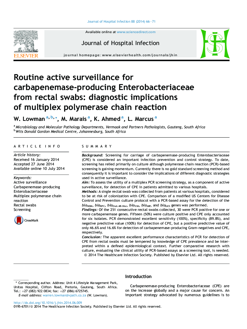 Routine active surveillance for carbapenemase-producing Enterobacteriaceae from rectal swabs: diagnostic implications of multiplex polymerase chain reaction