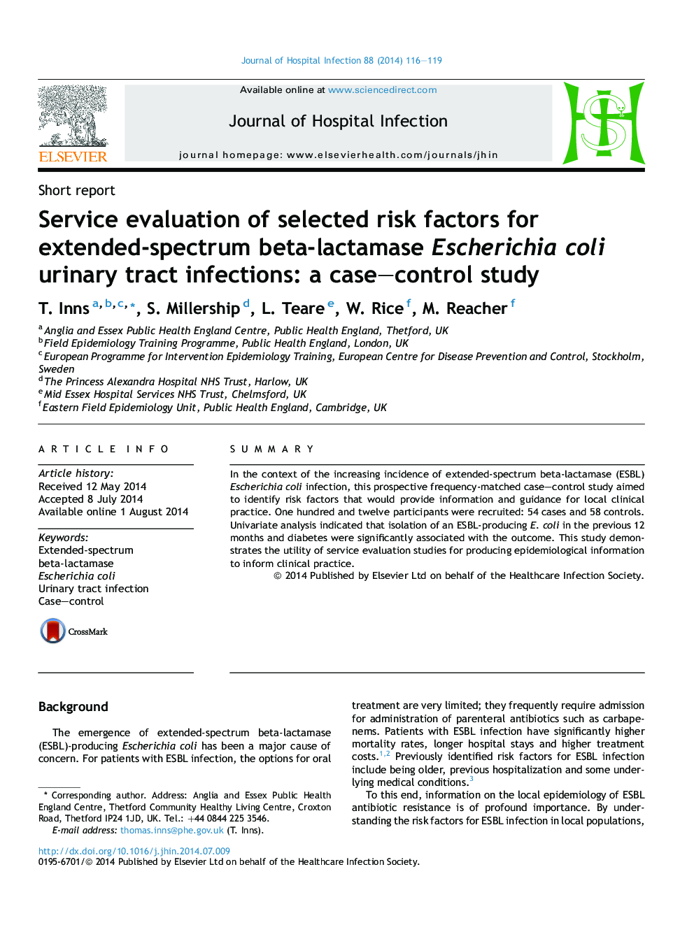 Service evaluation of selected risk factors for extended-spectrum beta-lactamase Escherichia coli urinary tract infections: a case–control study