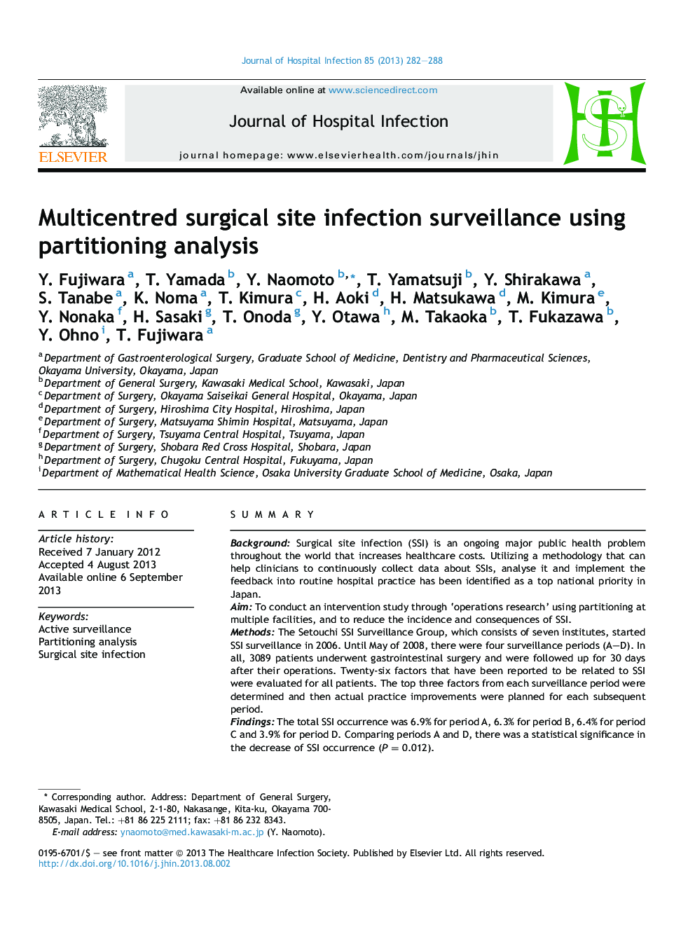 Multicentred surgical site infection surveillance using partitioning analysis