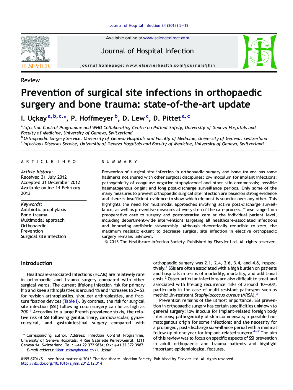 Prevention of surgical site infections in orthopaedic surgery and bone trauma: state-of-the-art update