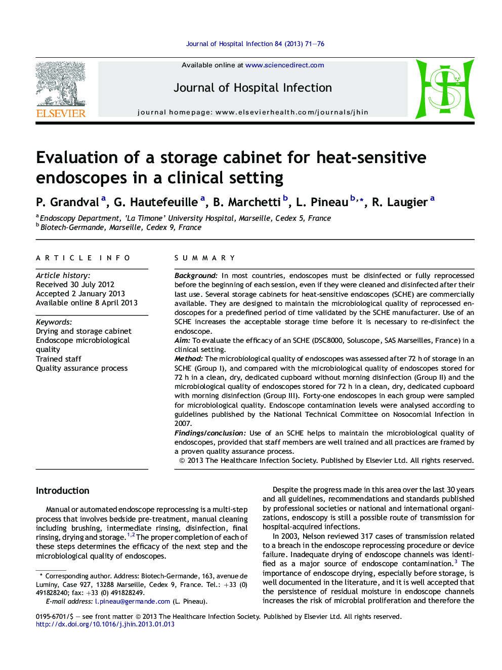 Evaluation of a storage cabinet for heat-sensitive endoscopes in a clinical setting