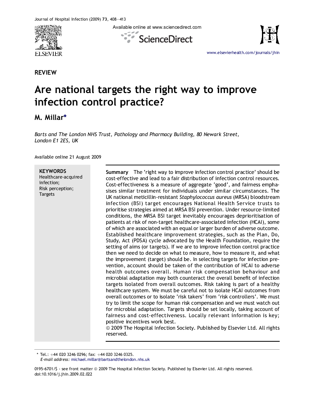 Are national targets the right way to improve infection control practice?
