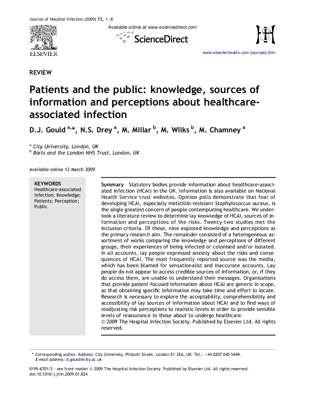 Patients and the public: knowledge, sources of information and perceptions about healthcare-associated infection