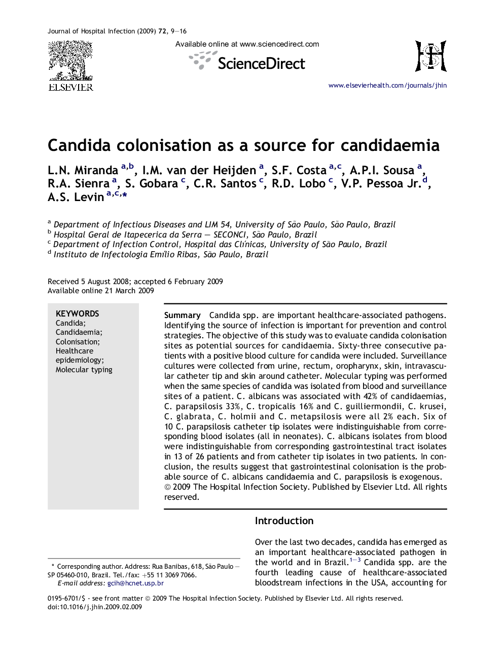 Candida colonisation as a source for candidaemia