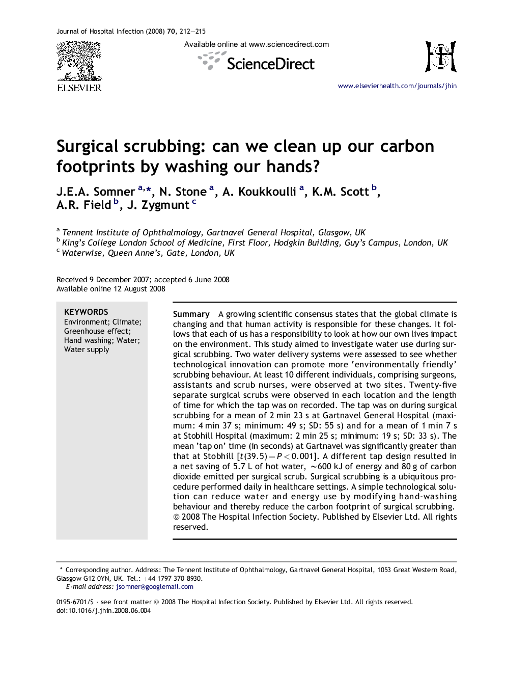 Surgical scrubbing: can we clean up our carbon footprints by washing our hands?