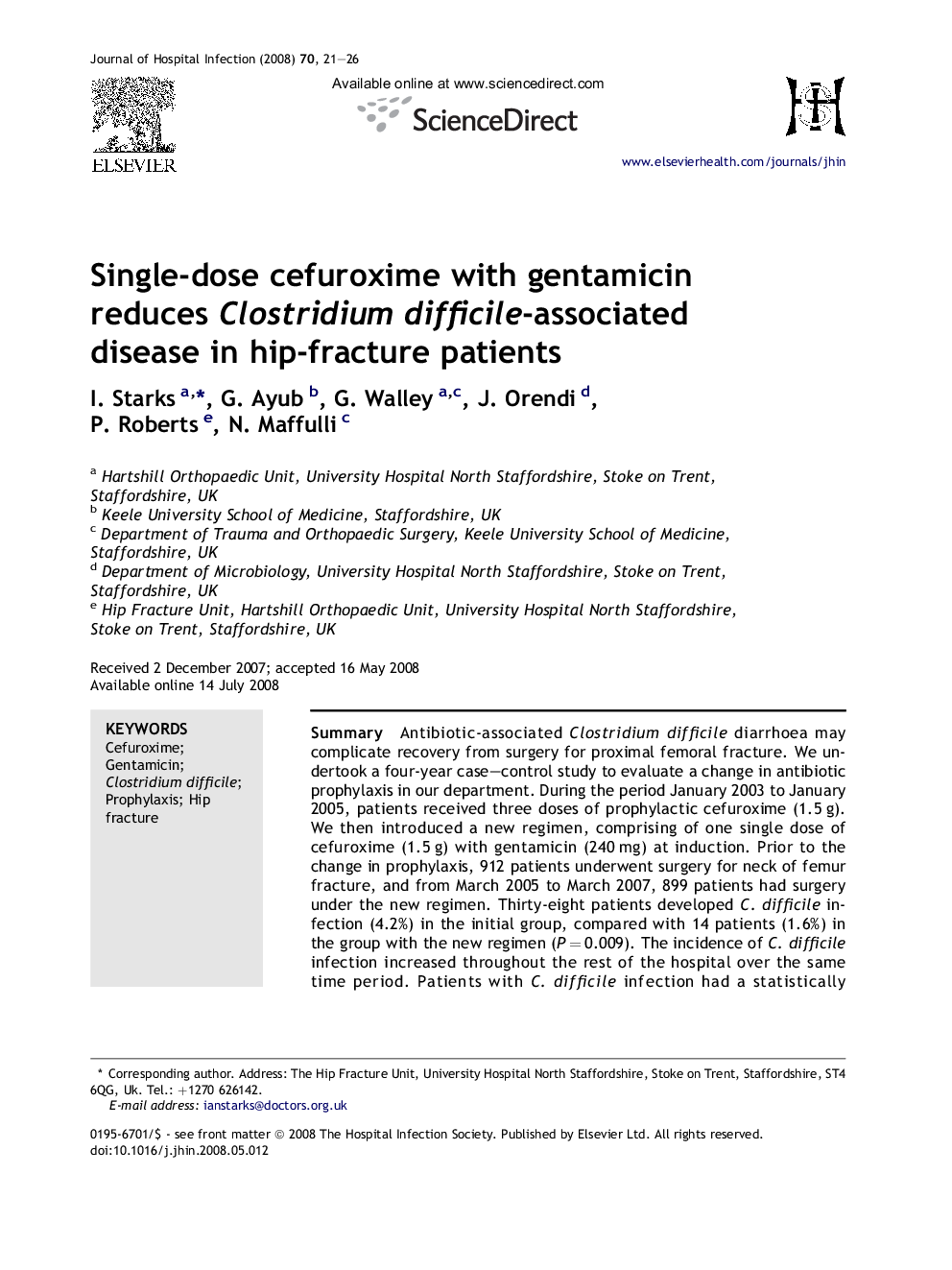 Single-dose cefuroxime with gentamicin reduces Clostridium difficile-associated disease in hip-fracture patients