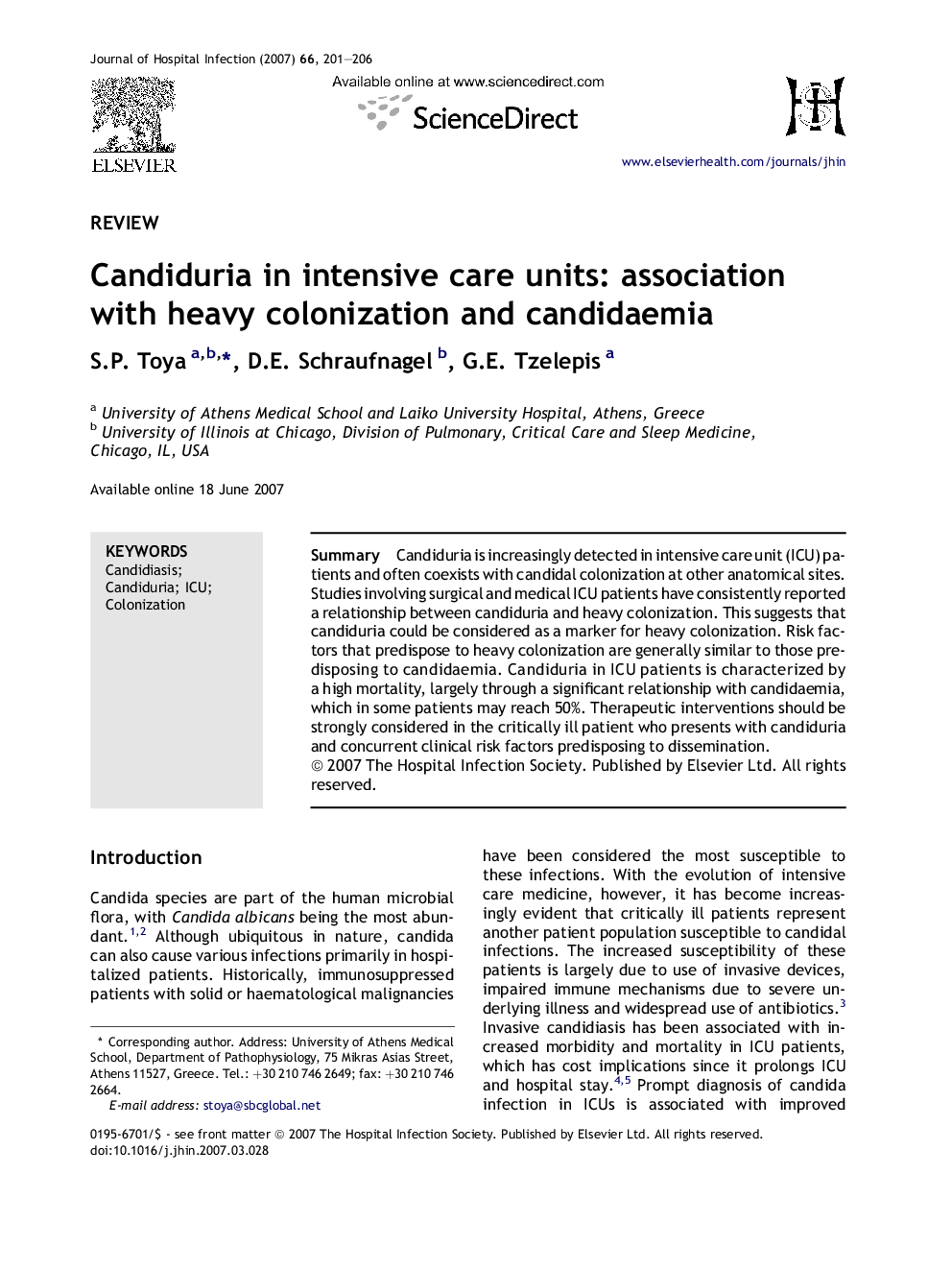 Candiduria in intensive care units: association with heavy colonization and candidaemia