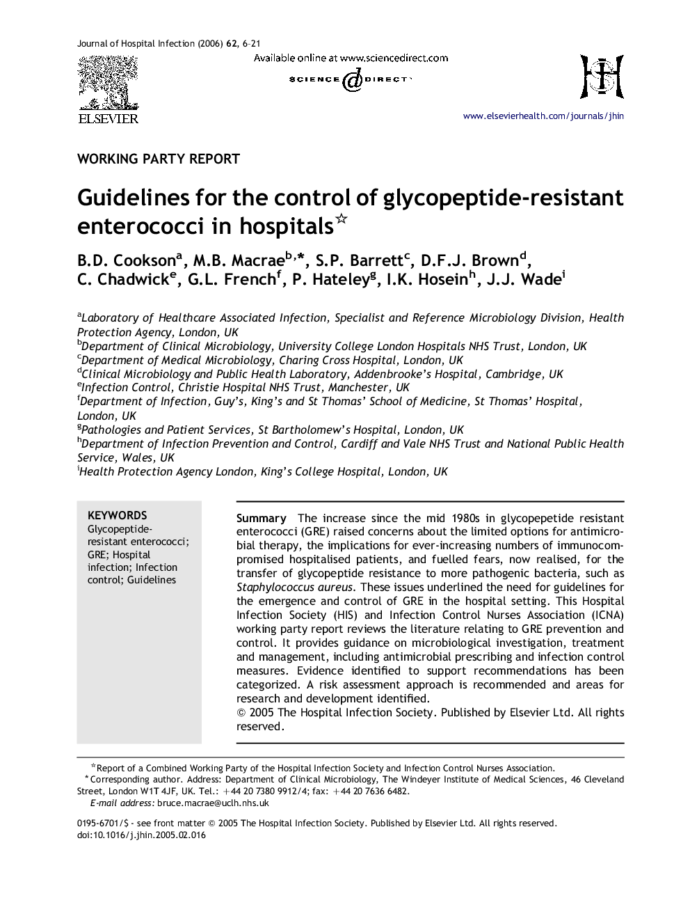 Guidelines for the control of glycopeptide-resistant enterococci in hospitals 