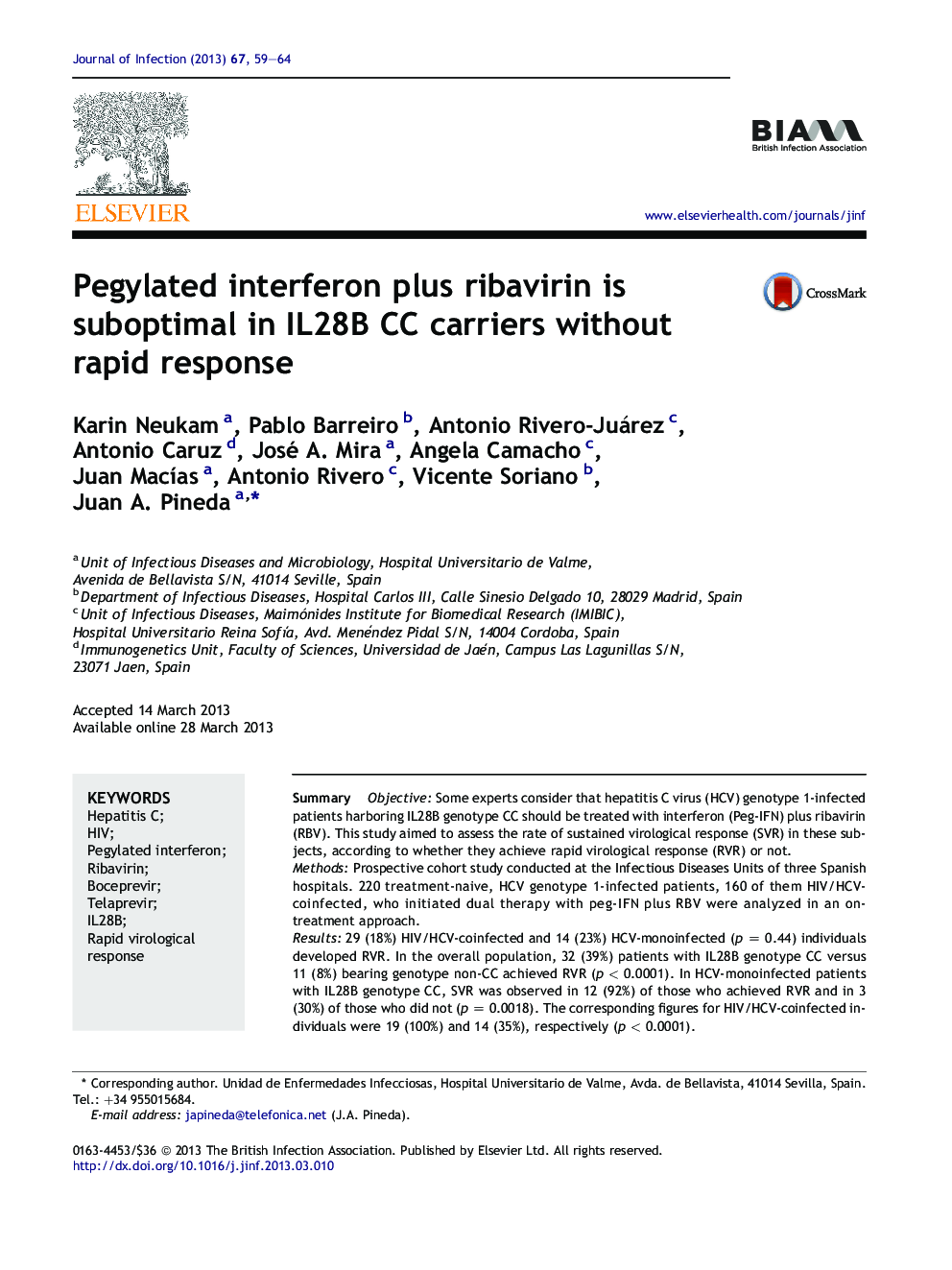 Pegylated interferon plus ribavirin is suboptimal in IL28B CC carriers without rapid response