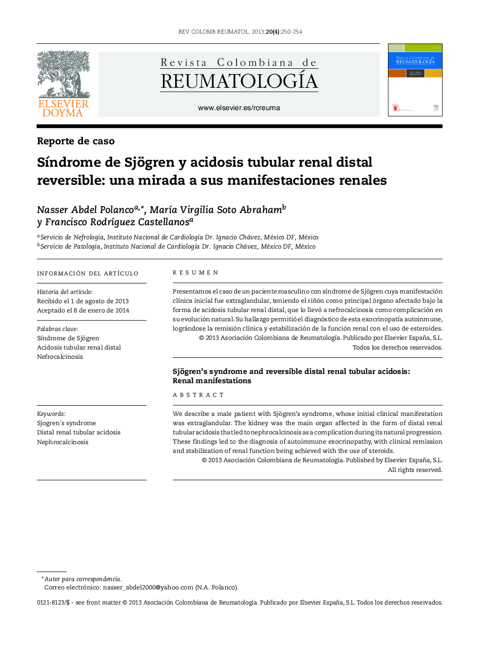 SÃ­ndrome de Sjögren y acidosis tubular renal distal reversible: una mirada a sus manifestaciones renales