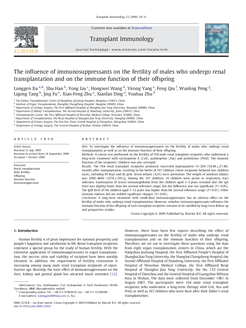 The influence of immunosuppressants on the fertility of males who undergo renal transplantation and on the immune function of their offspring