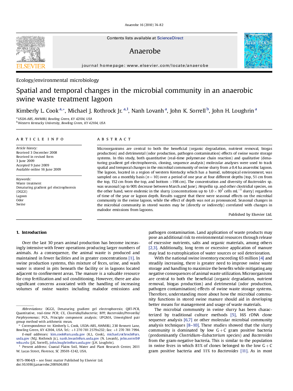 Spatial and temporal changes in the microbial community in an anaerobic swine waste treatment lagoon