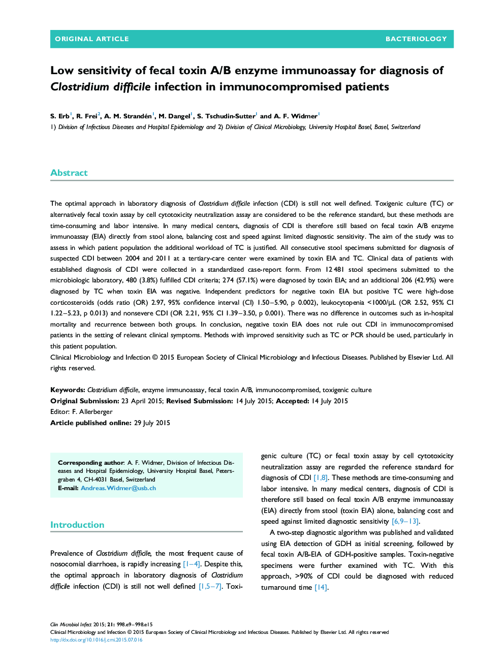 Low sensitivity of fecal toxin A/B enzyme immunoassay for diagnosis of Clostridium difficile infection in immunocompromised patients