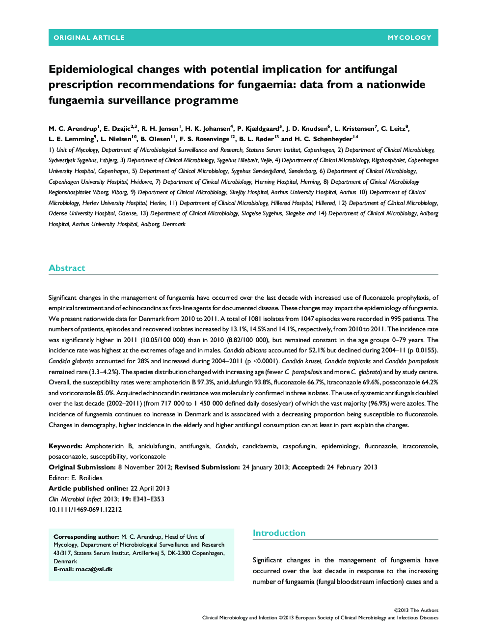 Epidemiological changes with potential implication for antifungal prescription recommendations for fungaemia: data from a nationwide fungaemia surveillance programme 