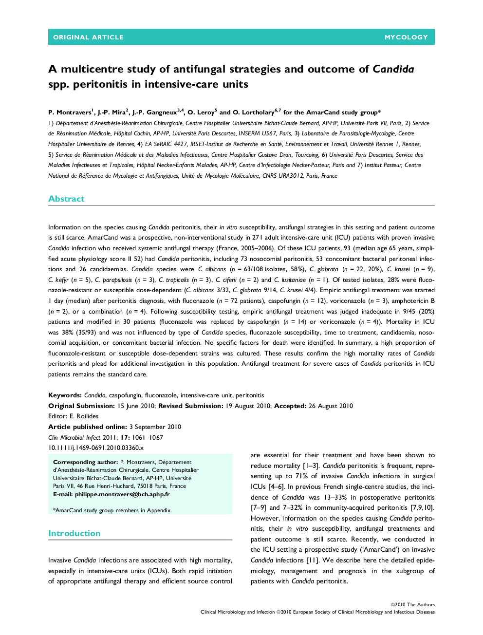 A multicentre study of antifungal strategies and outcome of Candida spp. peritonitis in intensive-care units 