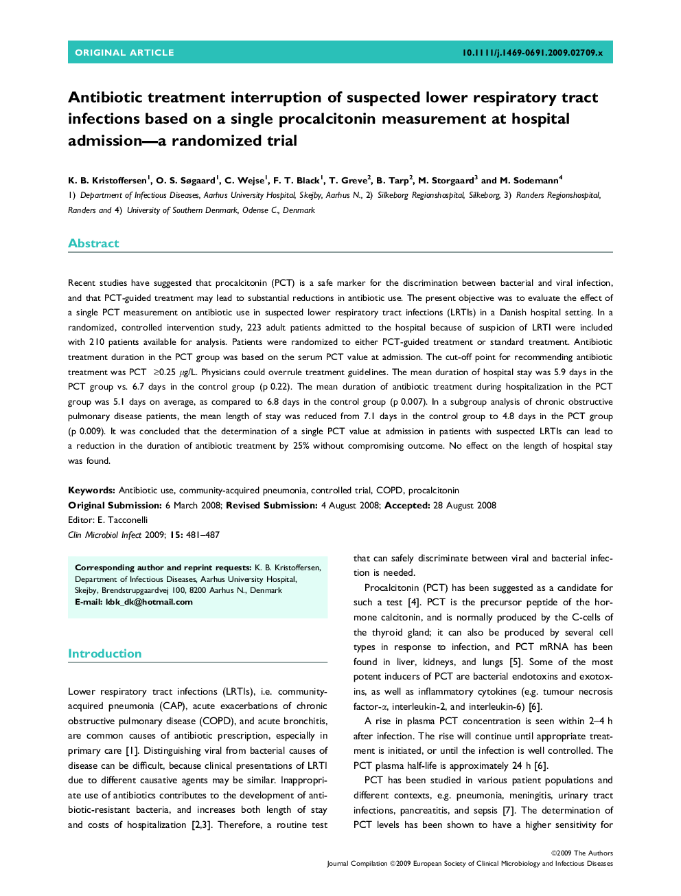 Antibiotic treatment interruption of suspected lower respiratory tract infections based on a single procalcitonin measurement at hospital admission—a randomized trial 