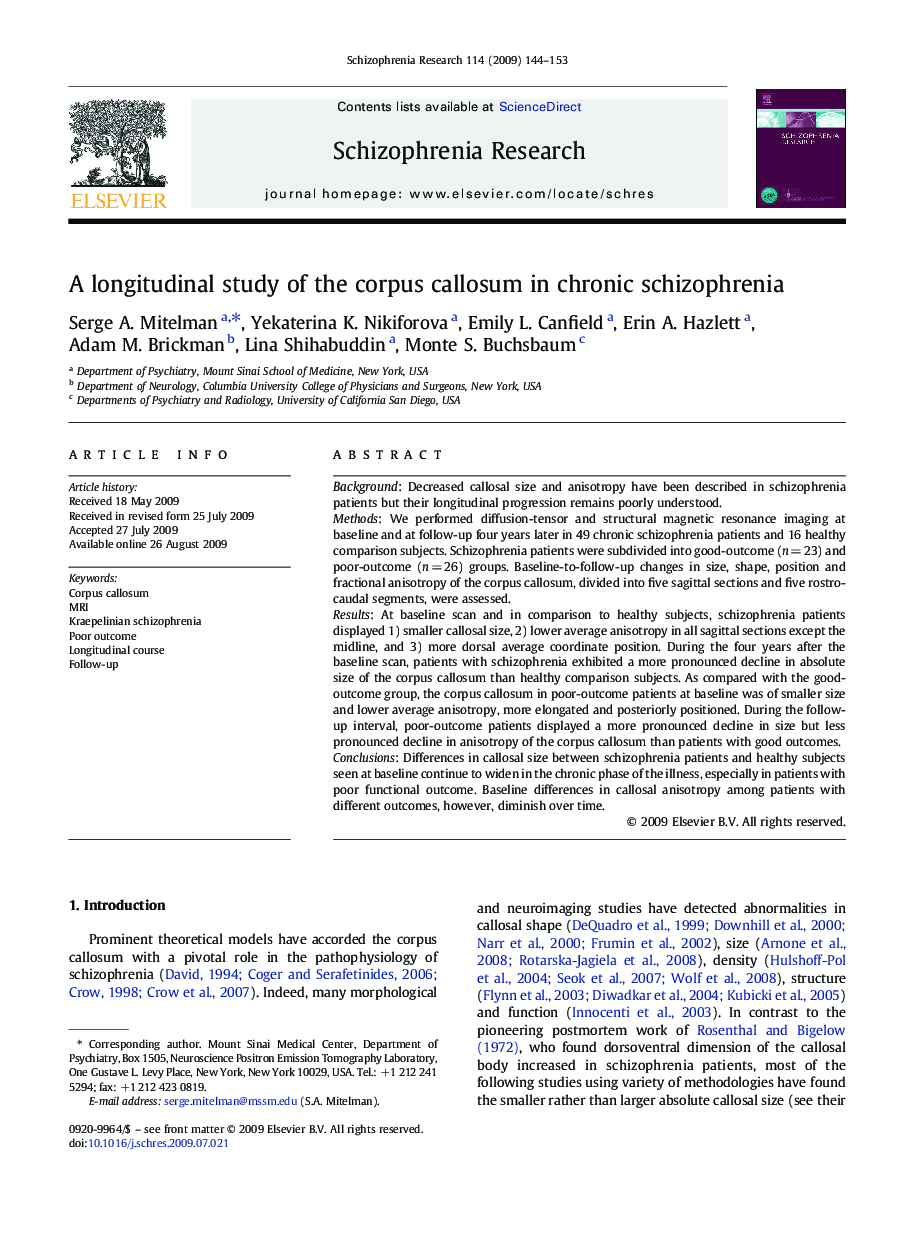 A longitudinal study of the corpus callosum in chronic schizophrenia