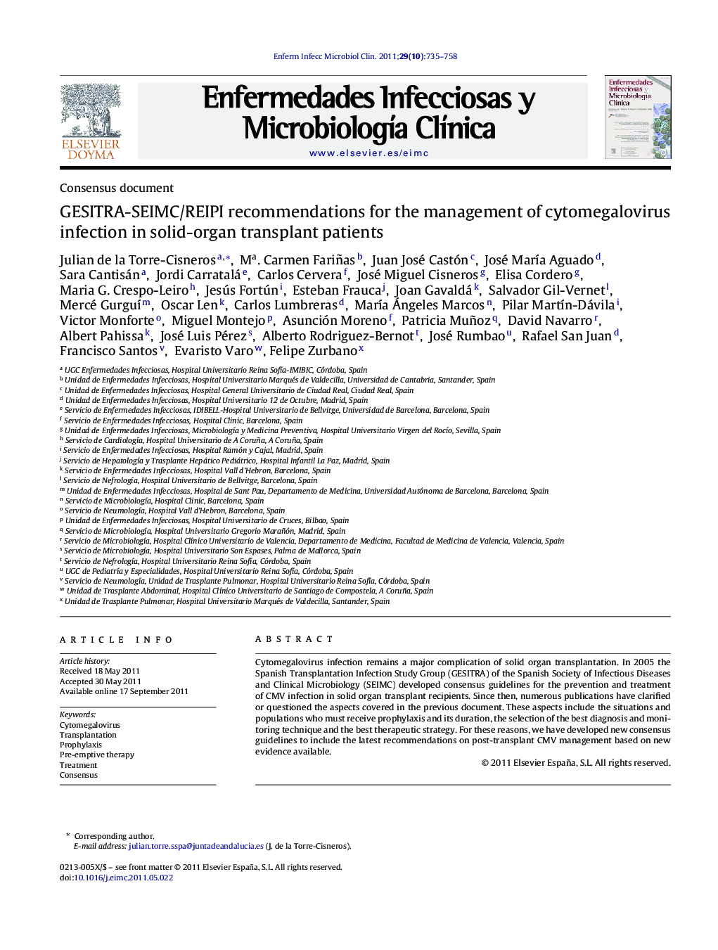 GESITRA-SEIMC/REIPI recommendations for the management of cytomegalovirus infection in solid-organ transplant patients
