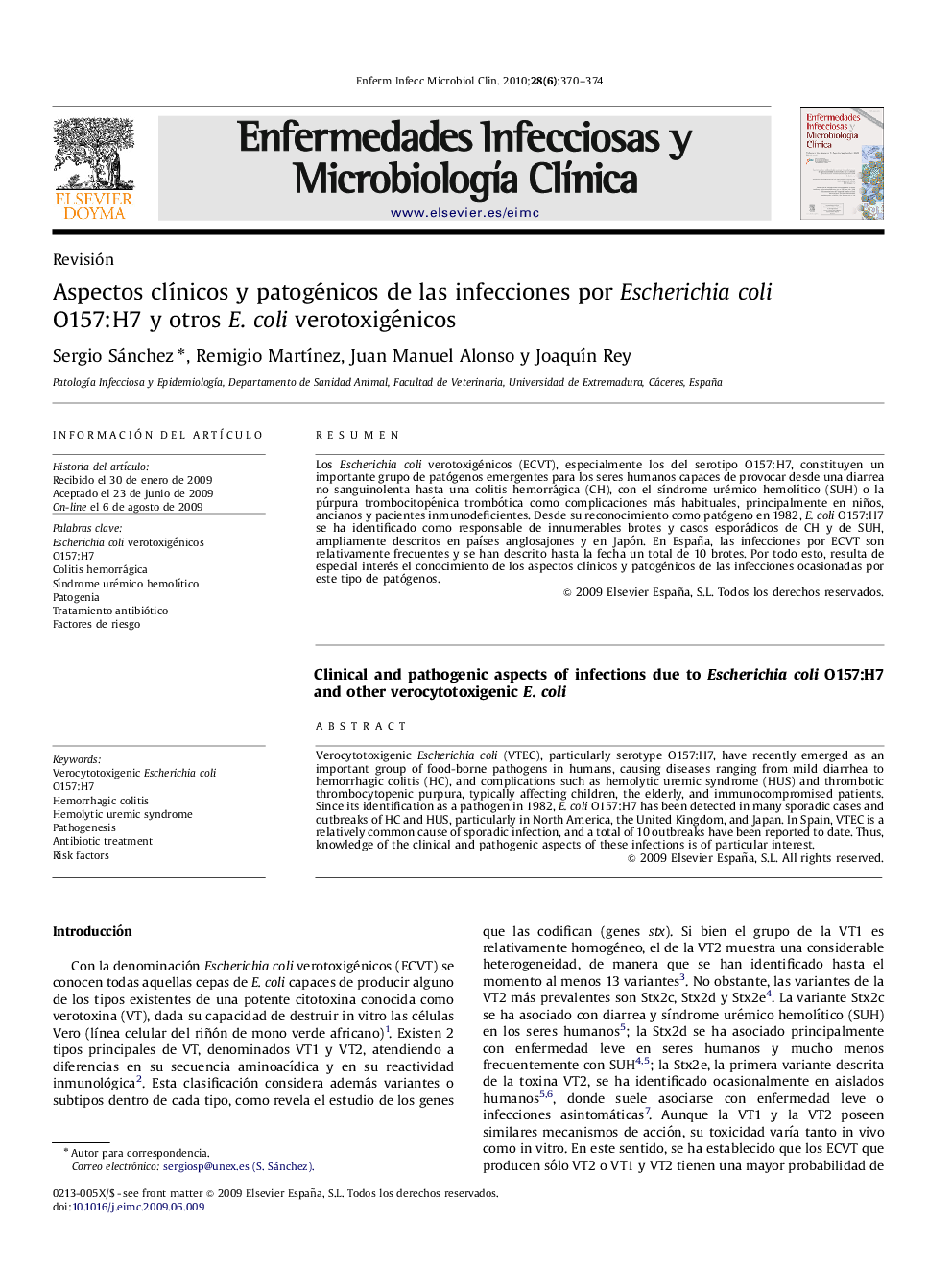 Aspectos clÃ­nicos y patogénicos de las infecciones por Escherichia coli O157:H7 y otros E. coli verotoxigénicos