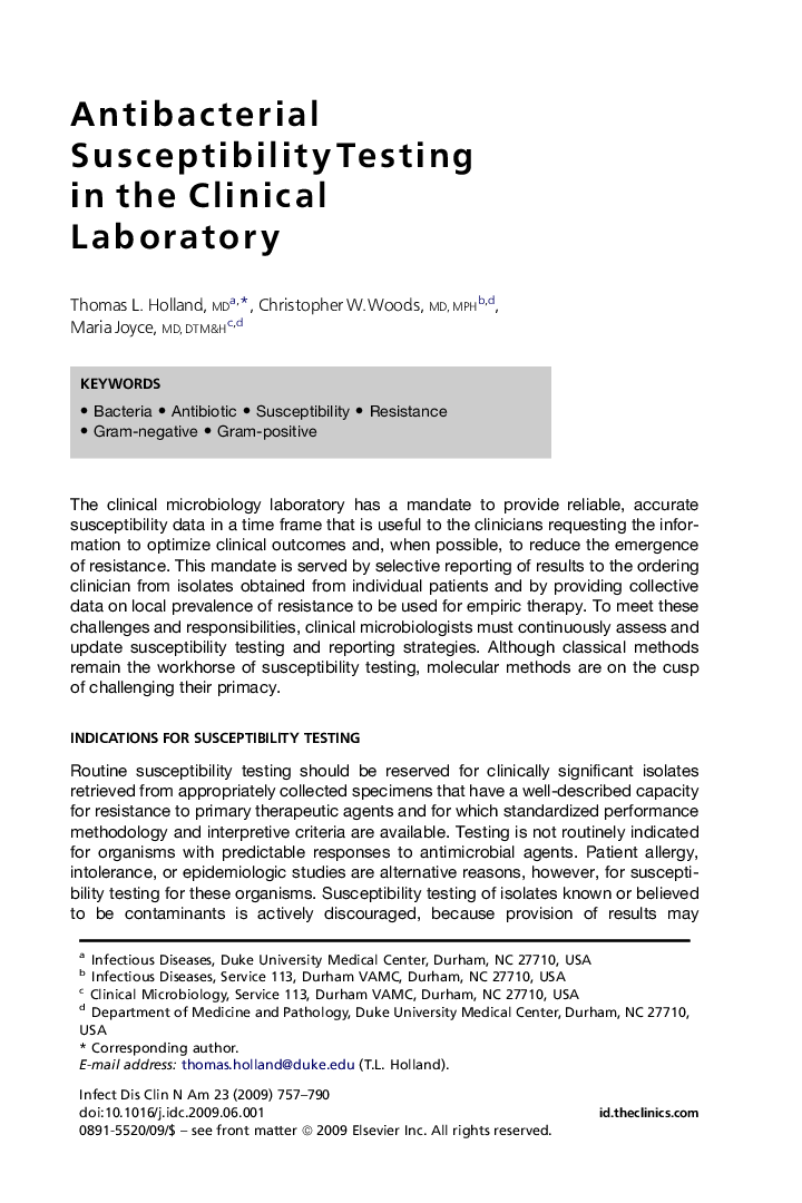 Antibacterial Susceptibility Testing in the Clinical Laboratory
