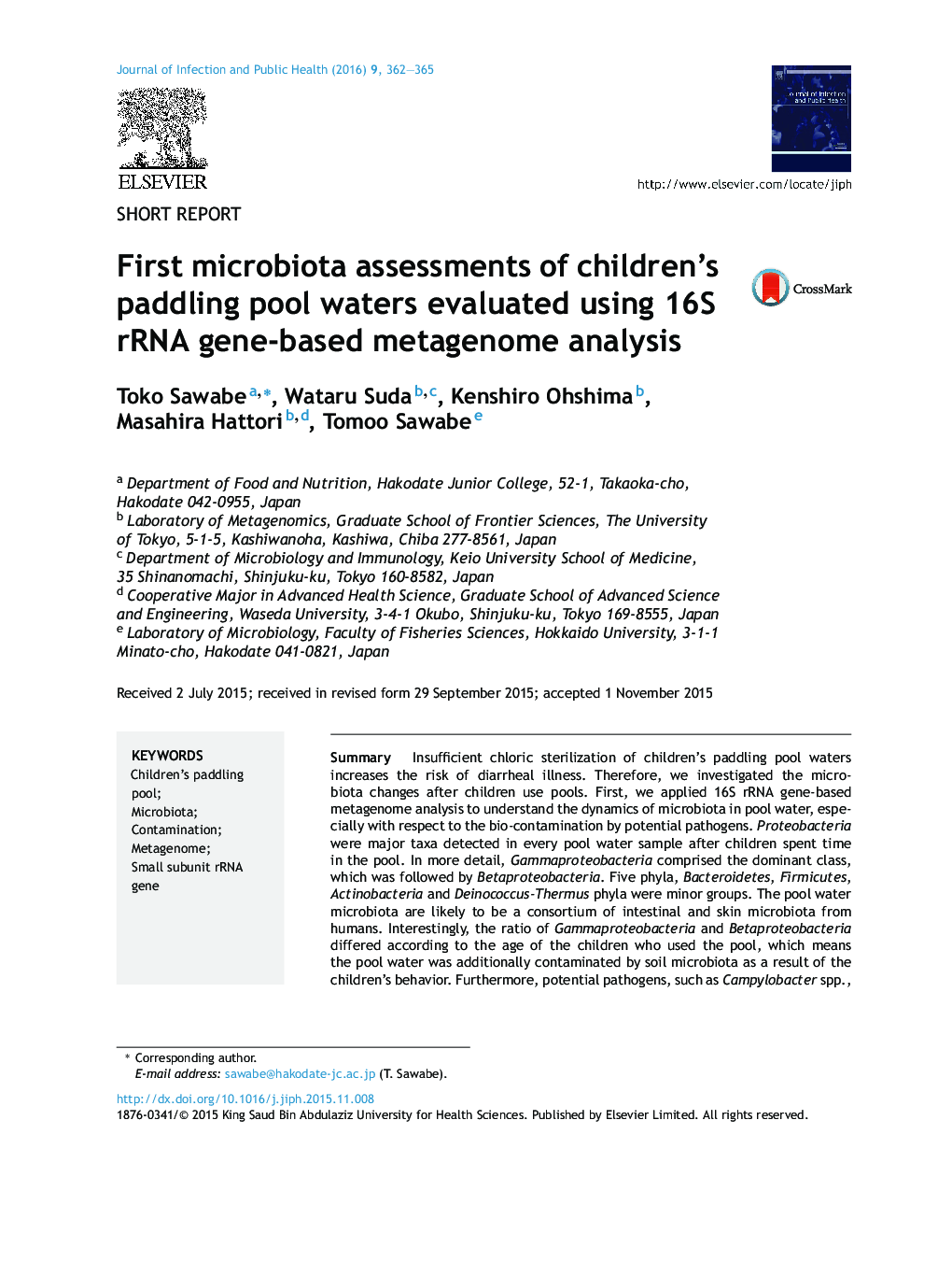 ارزیابی میکروبی اول از آب های استخر مخصوص کودکان ارزیابی شده با استفاده از تجزیه و تحلیل متاژنوم مبتنی بر ژن 16S rRNA 