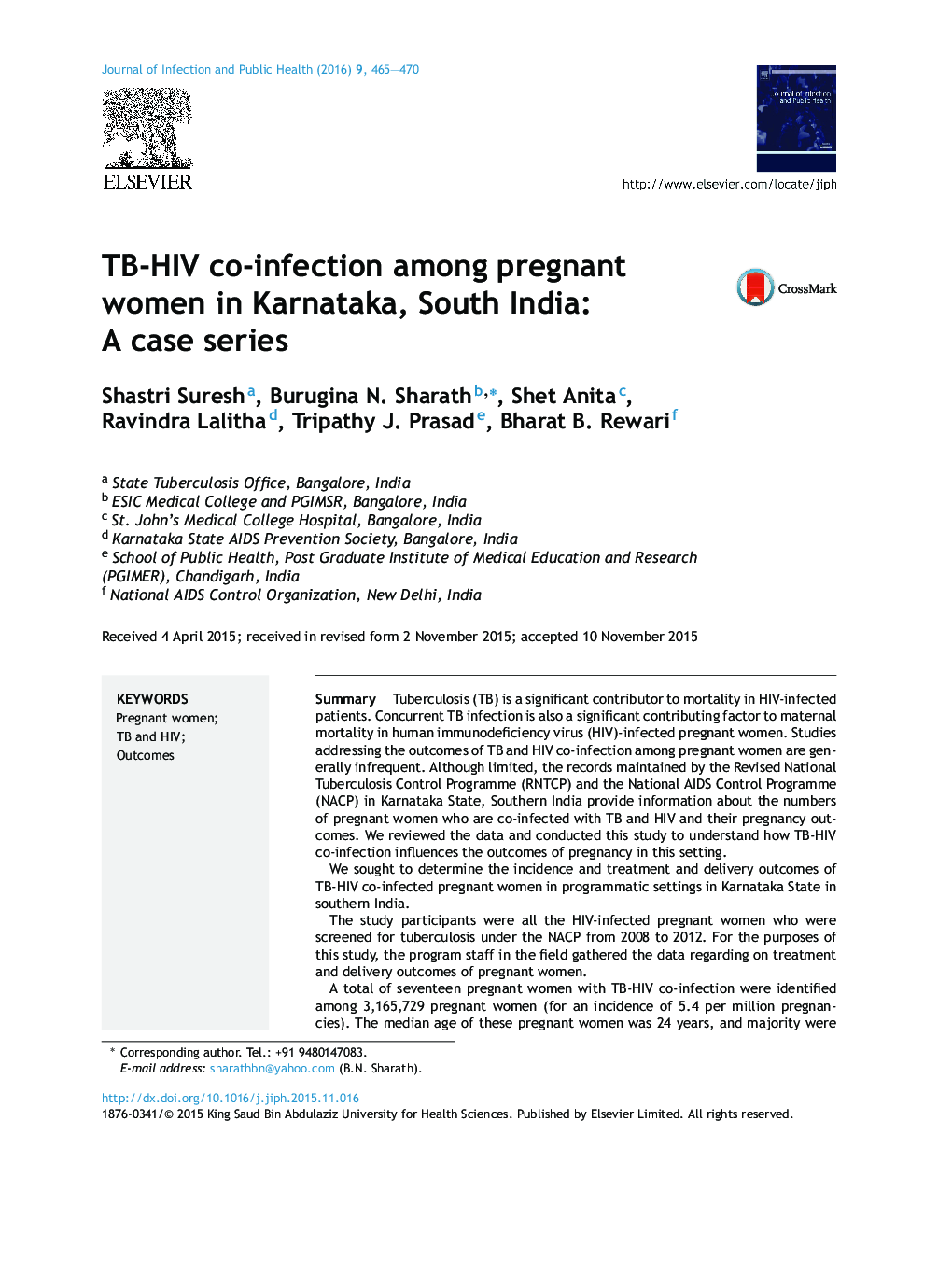 عفونت TB-HIV در زنان باردار در کارناتاکا، جنوب هند: یک سری موارد