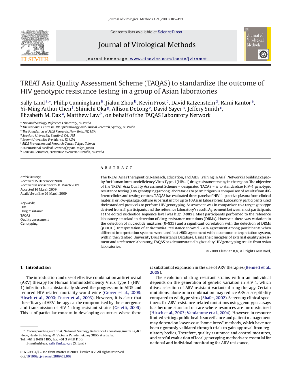 TREAT Asia Quality Assessment Scheme (TAQAS) to standardize the outcome of HIV genotypic resistance testing in a group of Asian laboratories