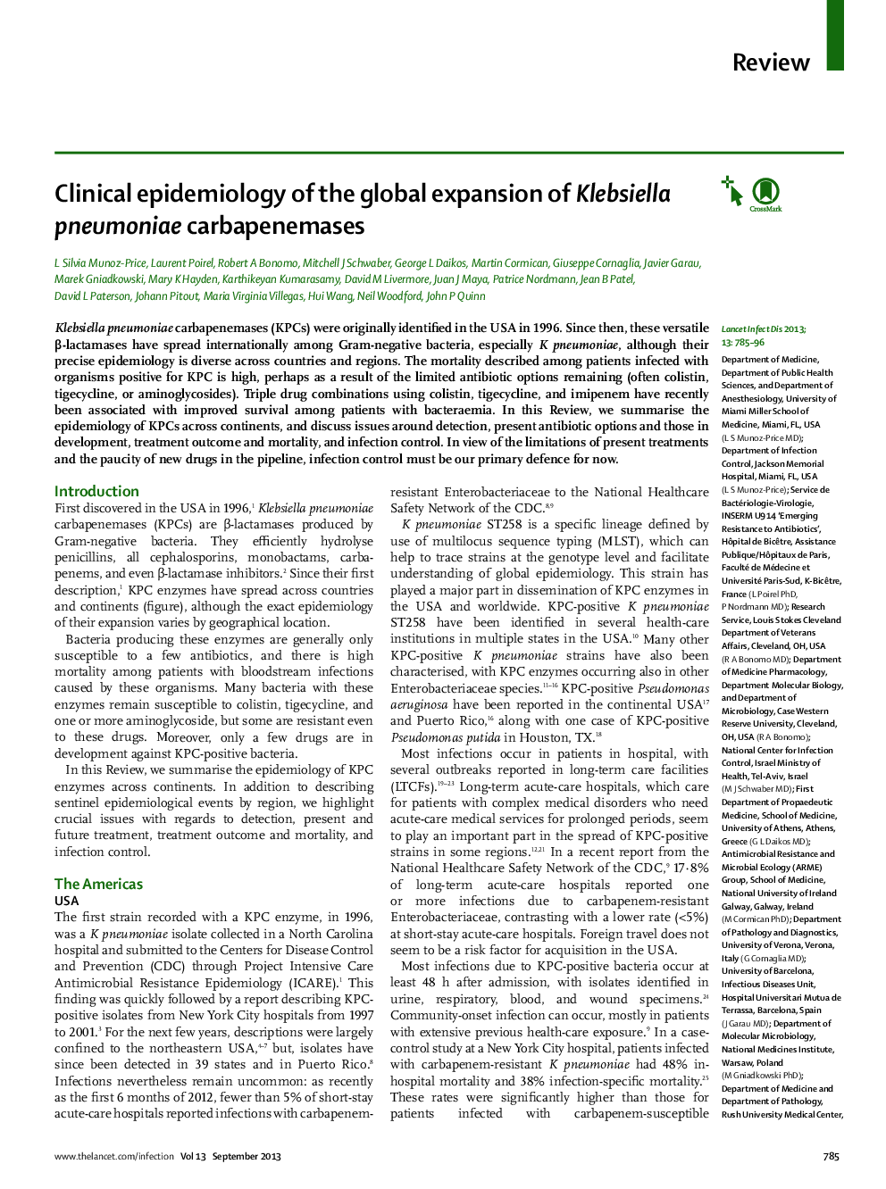 Clinical epidemiology of the global expansion of Klebsiella pneumoniae carbapenemases