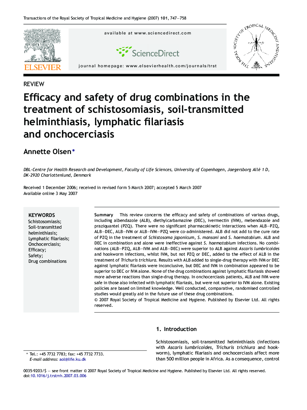 Efficacy and safety of drug combinations in the treatment of schistosomiasis, soil-transmitted helminthiasis, lymphatic filariasis and onchocerciasis
